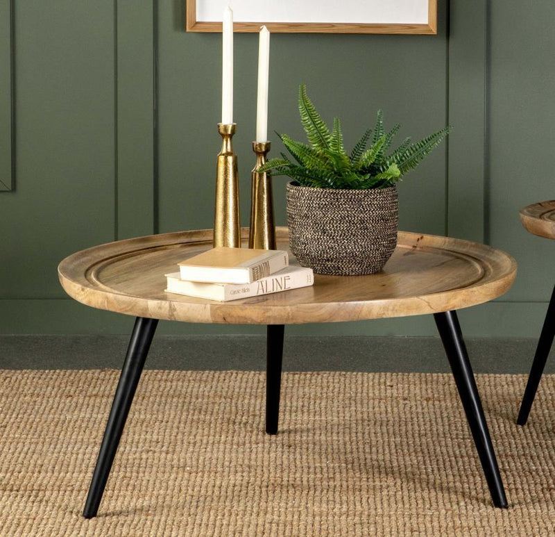 Zoe - Round Coffee Table With Trio Legs - Natural and Black.