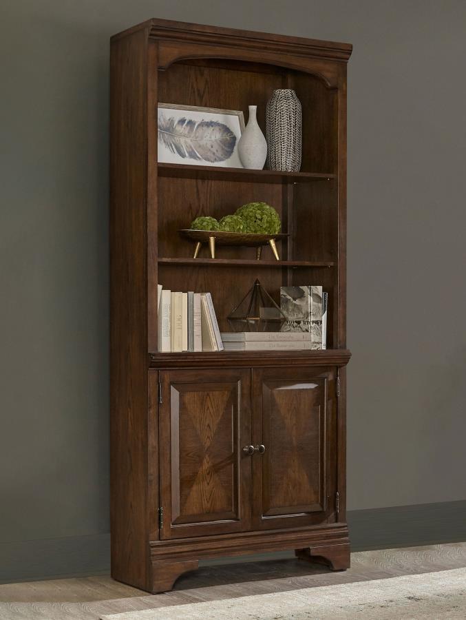 Hartshill - Bookcase With Cabinet - Burnished Oak.