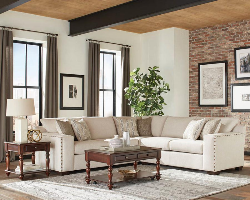 Aria - L-Shaped Sectional With Nailhead - Oatmeal.