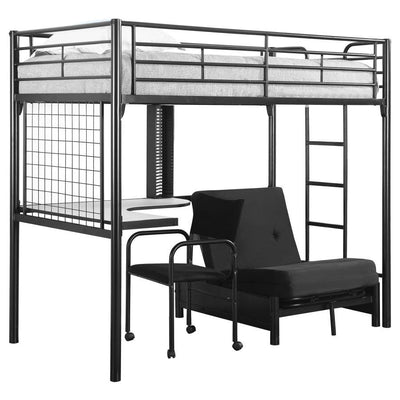 Jenner - Twin Futon Workstation Loft Bed And Futon Pad - Black