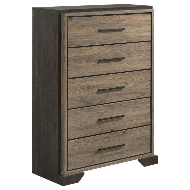 Baker - 5-Drawer Chest - Brown and Light Taupe.