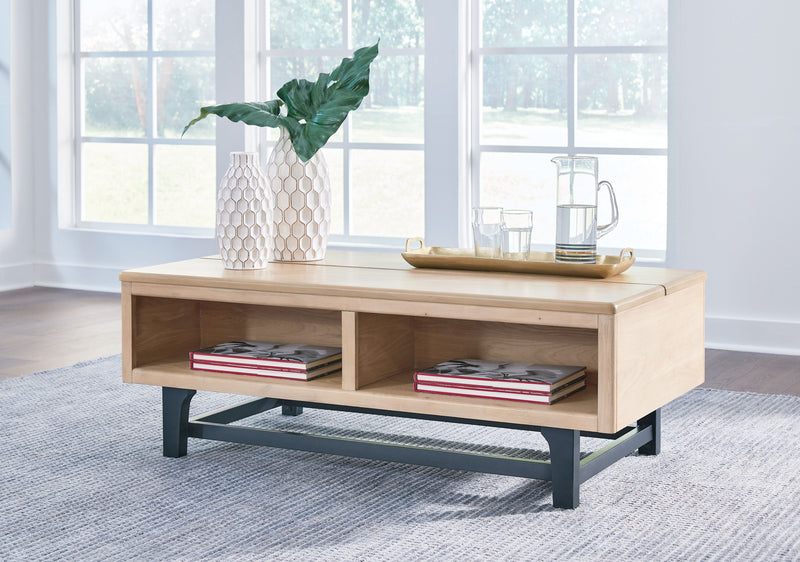 Freslowe - Light Brown / Black - Lift Top Cocktail Table.