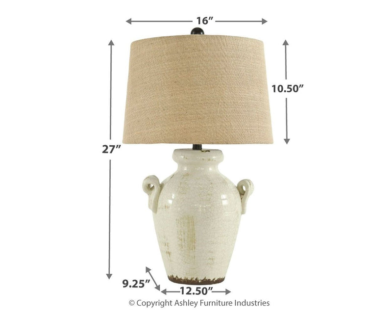 Emelda - Cream - Ceramic Table Lamp.