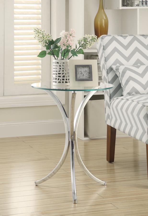 Eloise - Round Accent Table With Curved Legs - Chrome.