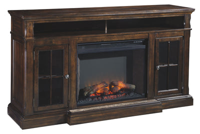 Roddinton - Dark Brown - Xl TV Stand W/Fireplace Option.