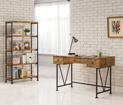 Analiese - 2 Piece 3-Drawer Writing Desk Set - Antique Nutmeg And Black - Grand Furniture GA