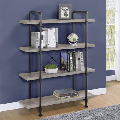 Delray - 4-Tier Open Shelving Bookcase - Grey Driftwood and Black.