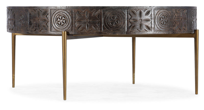 Commerce And Market - Carved Round Cocktail Table.