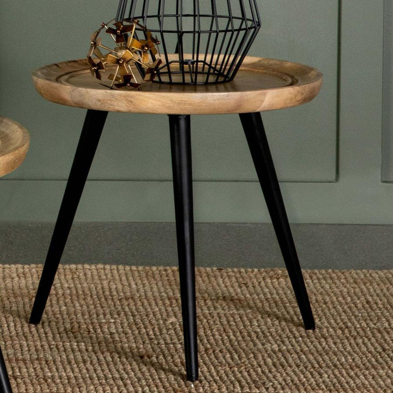 Zoe - Round End Table With Trio Legs - Natural and Black.