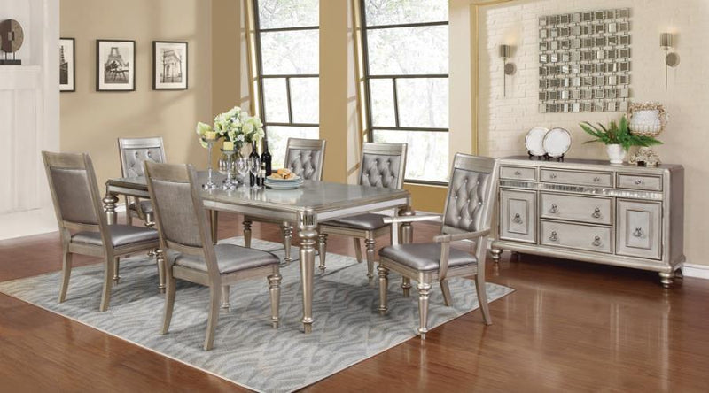 Bling Game - Rectangular Dining Table With Leaf - Metallic Platinum.