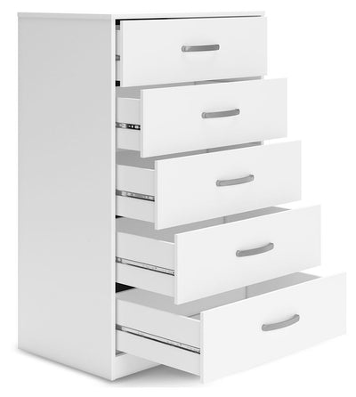 Flannia - White - Five Drawer Chest - 46" Height.