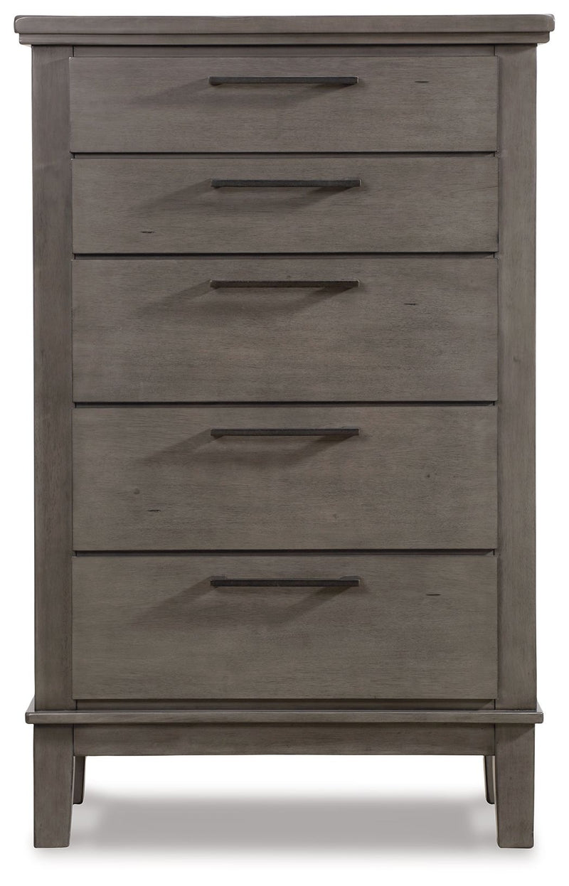 Hallanden - Gray - Five Drawer Chest.