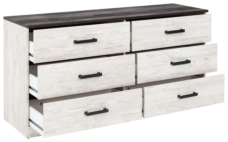 Shawburn - White / Black / Gray - Six Drawer Dresser - Pewter-tone Pulls.