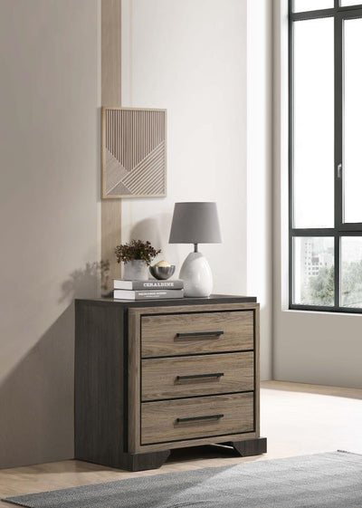 Baker - 3-Drawer Nightstand - Brown and Light Taupe.