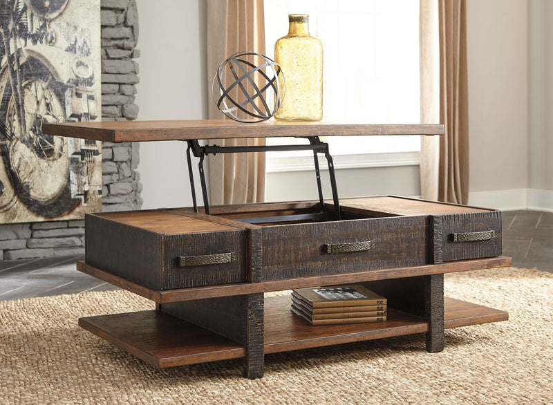 Stanah - Brown / Beige - Lift Top Cocktail Table.