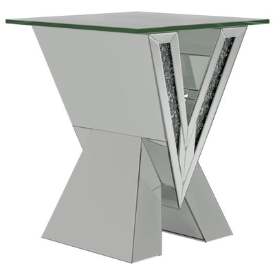 Taffeta - V-Shaped End Table With Glass Top - Silver.