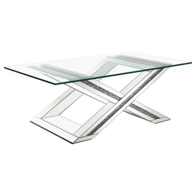 Bonnie - X-Base Rectangle Glass Top Coffee Table - Mirror.