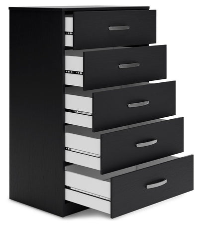 Finch - Black - Five Drawer Chest - 46" Height.