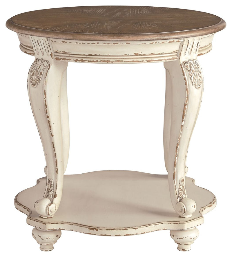 Realyn - White / Brown - Round End Table.