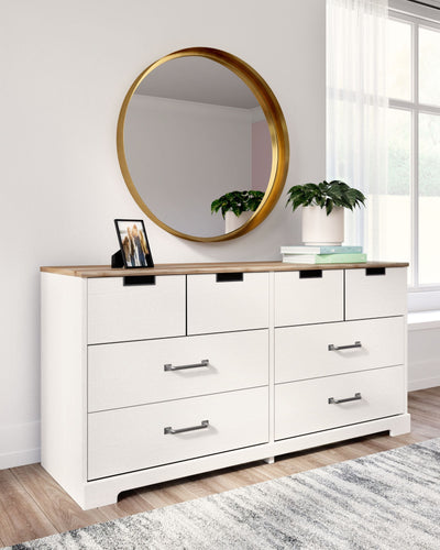 Vaibryn - White / Brown / Beige - Six Drawer Dresser - Vinyl-Wrapped.