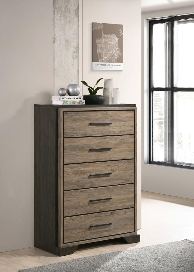 Baker - 5-Drawer Chest - Brown and Light Taupe.