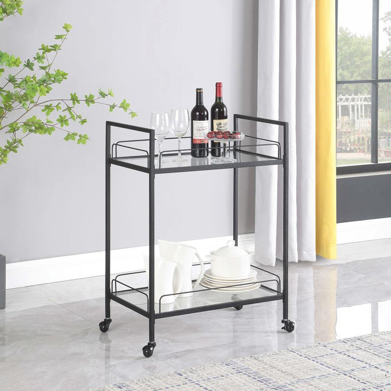 Curltis - Serving Cart With Glass Shelves - Clear and Black.
