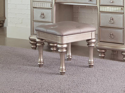 Bling Game - Upholstered Vanity Stool - Metallic Platinum.