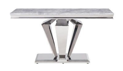 Satinka - Accent Table - Light Gray Printed Faux Marble & Mirrored Silver Finish - Grand Furniture GA