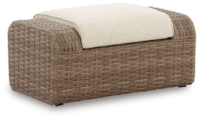 Sandy Bloom - Beige - Ottoman With Cushion.