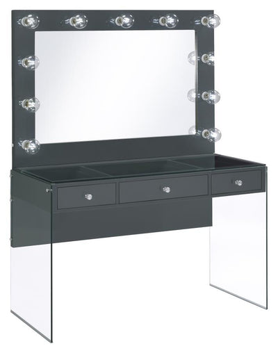 Afshan - 3-Drawer Vanity Desk With Lighting Mirror - Grey High Gloss.