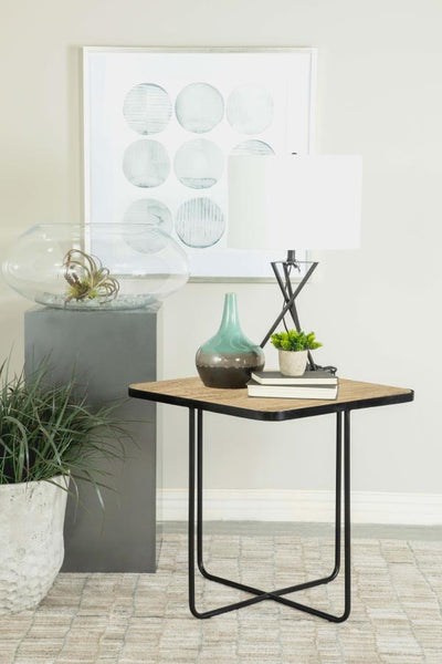 Elyna - Square Accent Table - Travertine and Black.