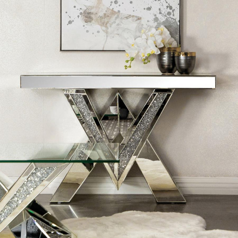 Taffeta - V-Shaped Sofa Table With Glass Top - Silver.