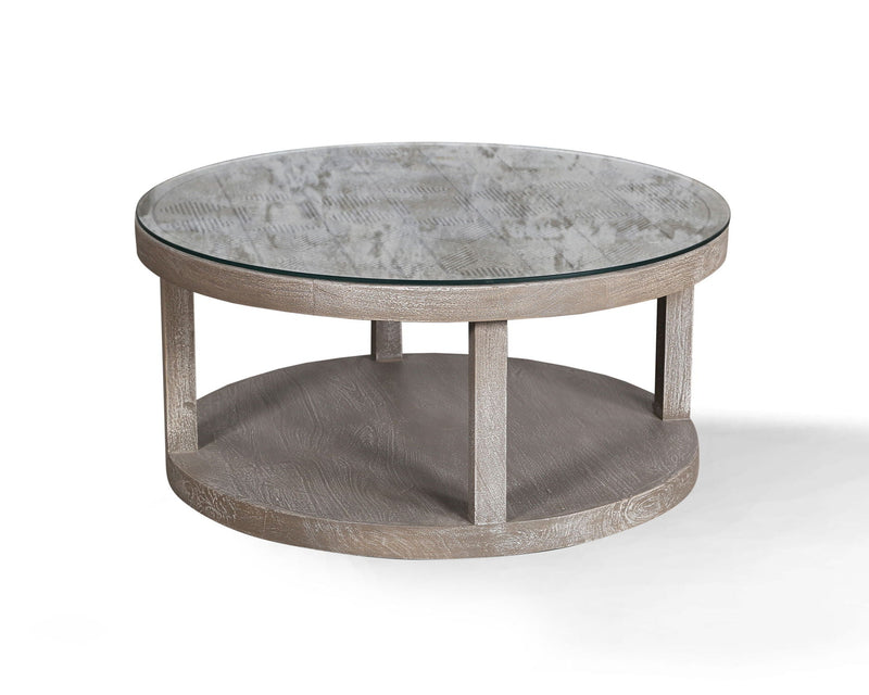 Crossings Serengeti - Round Cocktail Table with Glass Top - Sandblasted Fossil Grey