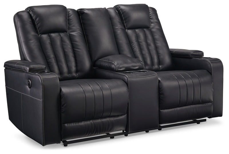 Center Point - Black - Dbl Rec Loveseat W/Console - Reclining Loveseats - Grand Furniture GA