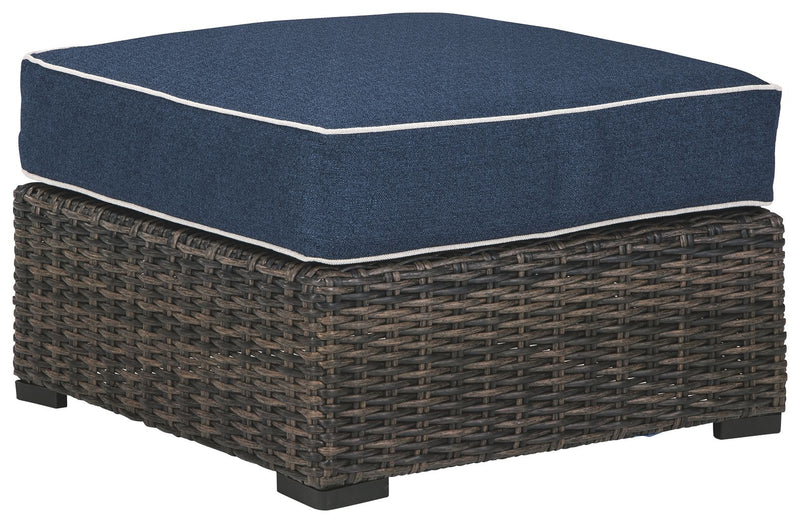 Grasson - Brown / Blue - Ottoman With Cushion.