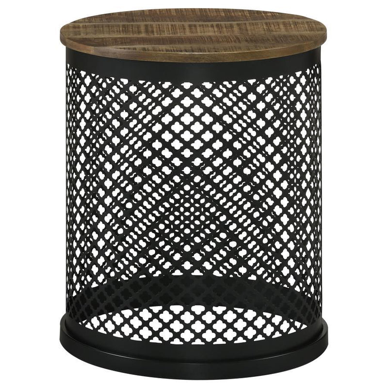 Aurora - Round Accent Table With Drum Base - Natural and Black.