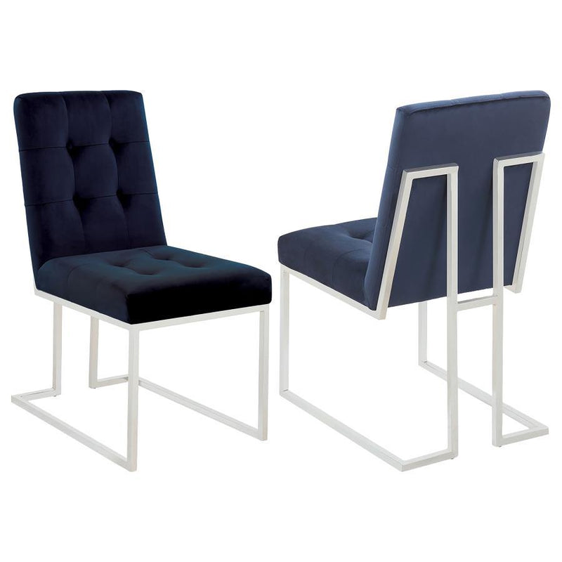 Cisco - Upholstered Dining Chairs (Set of 2) - Ink Blue And Chrome - Grand Furniture GA