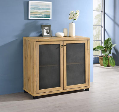 Mchale - Accent Cabinet With Two Mesh Doors - Golden Oak