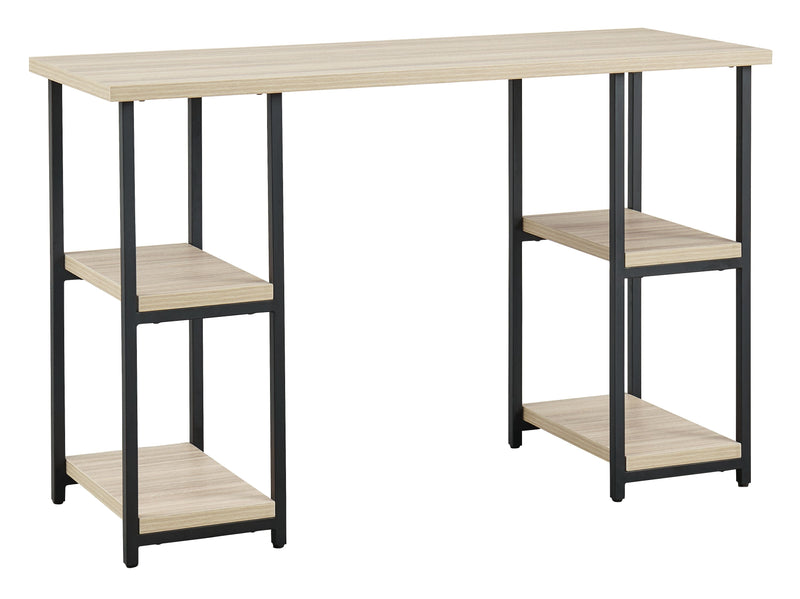 Waylowe - Natural / Black - Home Office Desk - Double-Shelf Pedestal.