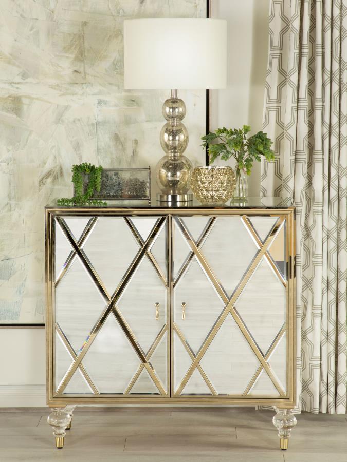 Astilbe - 2-Door Accent Cabinet - Mirror and Champagne.