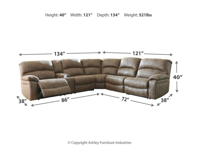 Segburg - Driftwood - Left Arm Facing Power Sofa With Console 4 Pc Sectional.