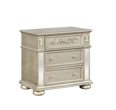 Heidi - 3-Drawer Nightstand - Metallic Platinum.