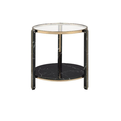 Thistle - End Table - Clear Glass, Faux Black Marble & Champagne Finish - Grand Furniture GA