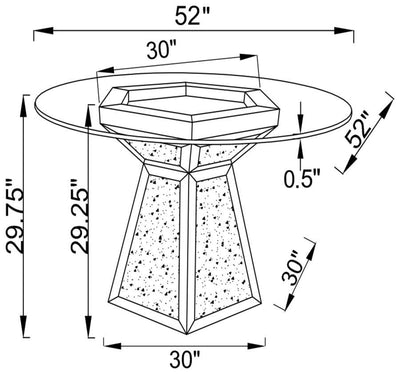 Quinn - Hexagon Pedestal Glass Top Dining Table - Mirror.