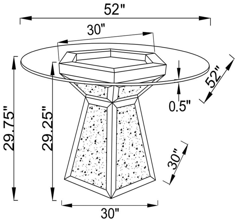 Quinn - Hexagon Pedestal Glass Top Dining Table - Mirror.