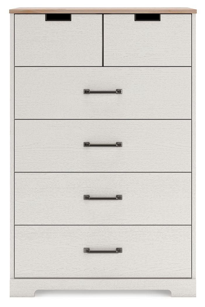 Vaibryn - White / Brown / Beige - Five Drawer Chest - Vinyl-Wrapped.