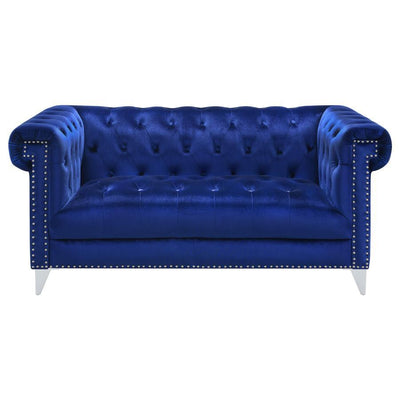 Bleker - Tufted Tuxedo Arm Loveseat - Blue.