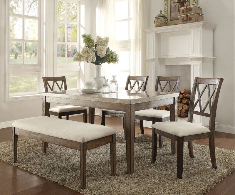 Claudia - Dining Table - White Marble & Salvage Brown - Grand Furniture GA