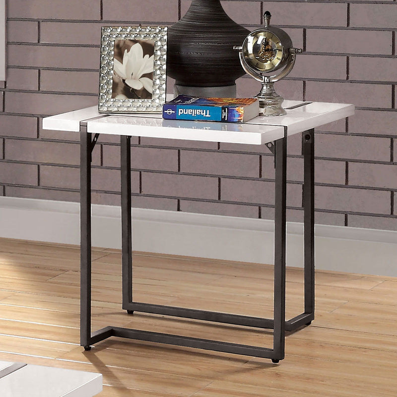 Izar - End Table - White / Gun Metal