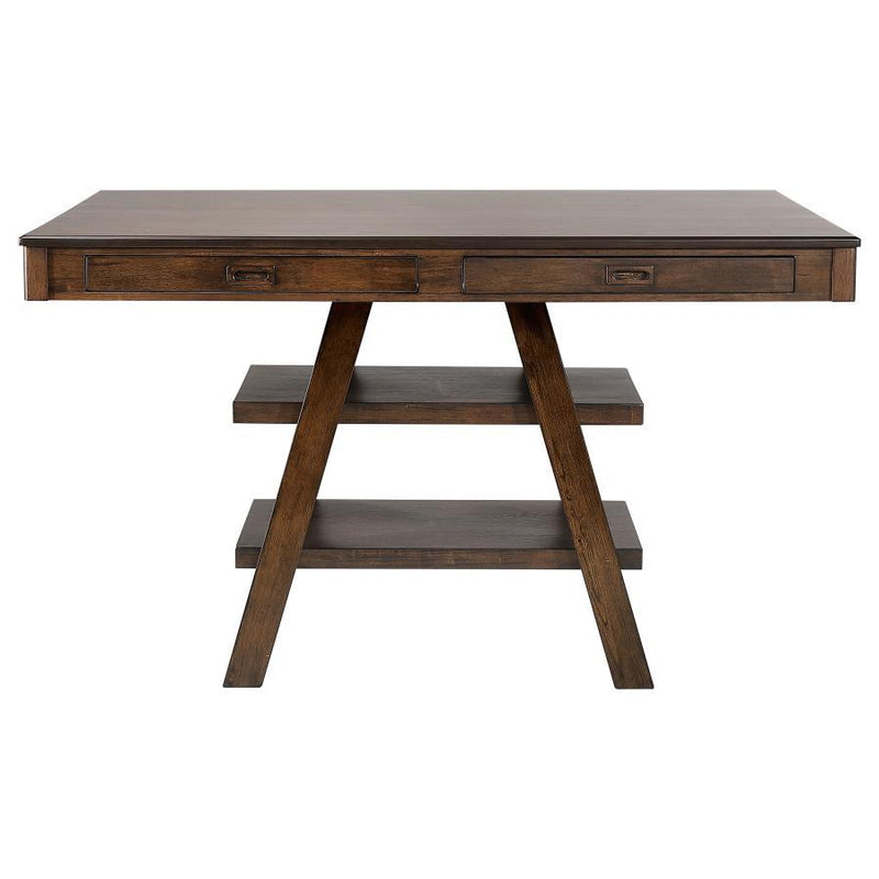 Dewey - 2-Drawer Counter Height Table With Open Shelves - Walnut.